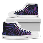 Violet Tropical Leaves Print White High Top Shoes