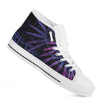 Violet Tropical Leaves Print White High Top Shoes