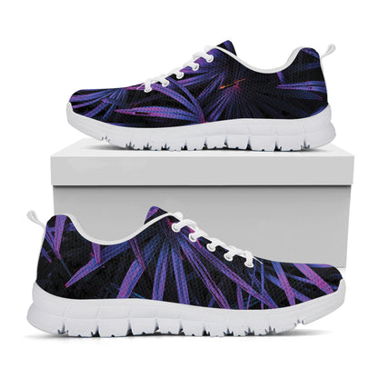 Violet Tropical Leaves Print White Sneakers