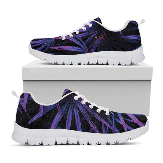 Violet Tropical Leaves Print White Sneakers