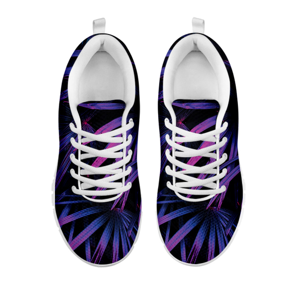 Violet Tropical Leaves Print White Sneakers