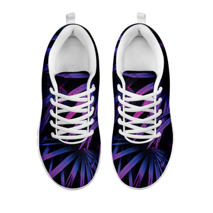 Violet Tropical Leaves Print White Sneakers