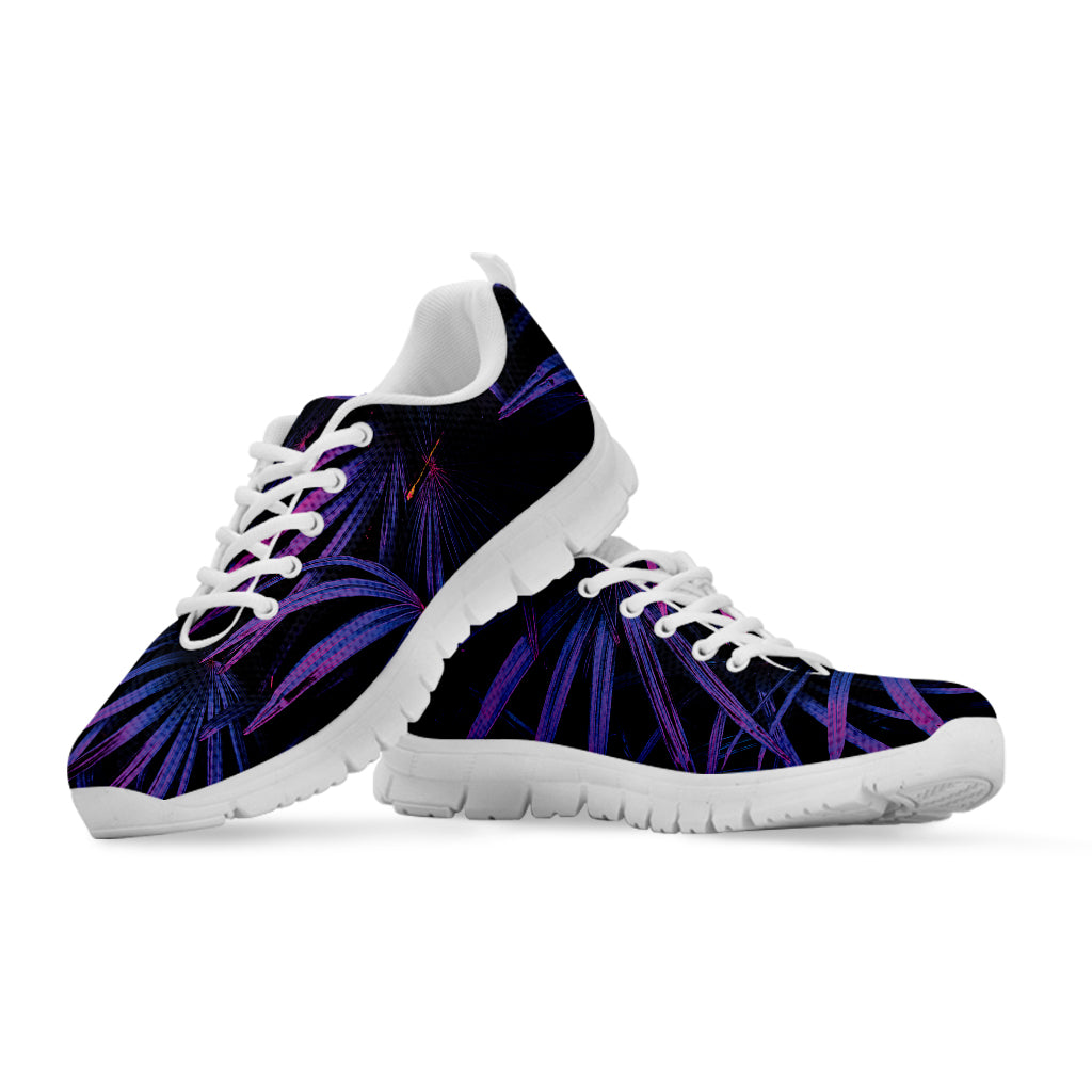 Violet Tropical Leaves Print White Sneakers