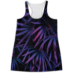 Violet Tropical Leaves Print Women's Racerback Tank Top