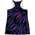Violet Tropical Leaves Print Women's Racerback Tank Top