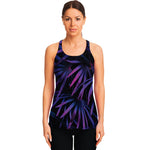 Violet Tropical Leaves Print Women's Racerback Tank Top