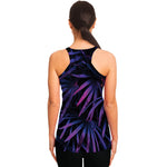 Violet Tropical Leaves Print Women's Racerback Tank Top