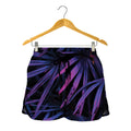 Violet Tropical Leaves Print Women's Shorts