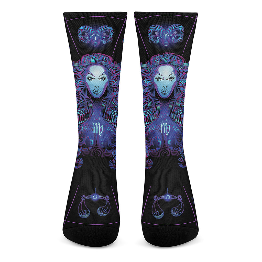 Virgo And Astrological Signs Print Crew Socks