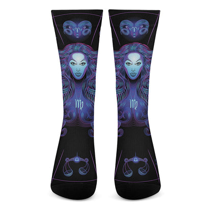 Virgo And Astrological Signs Print Crew Socks