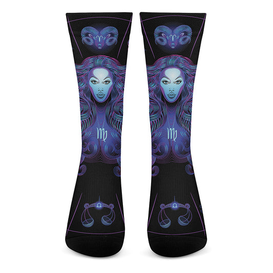 Virgo And Astrological Signs Print Crew Socks