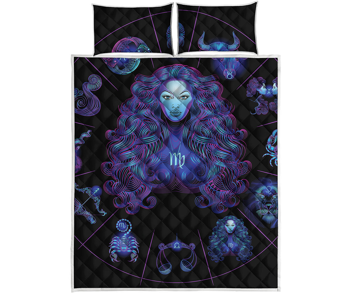 Virgo And Astrological Signs Print Quilt Bed Set