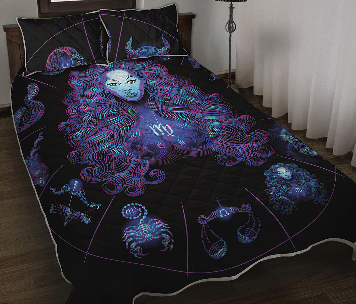 Virgo And Astrological Signs Print Quilt Bed Set