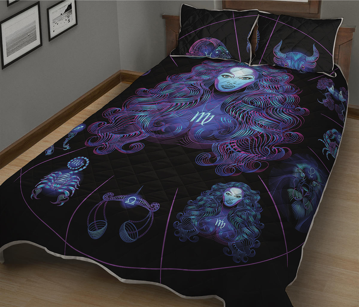 Virgo And Astrological Signs Print Quilt Bed Set