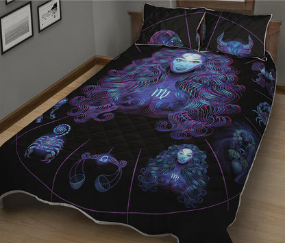 Virgo And Astrological Signs Print Quilt Bed Set