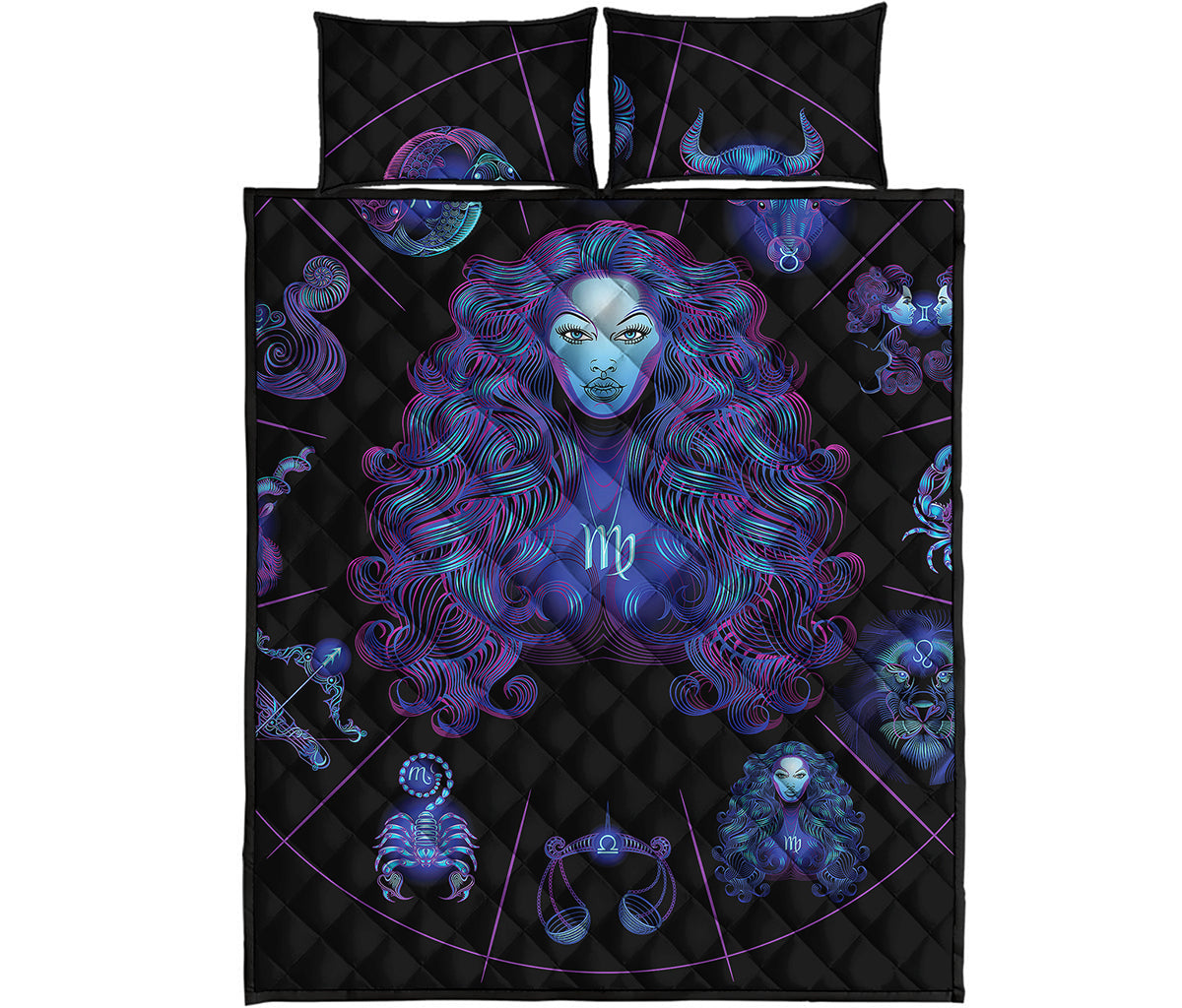 Virgo And Astrological Signs Print Quilt Bed Set