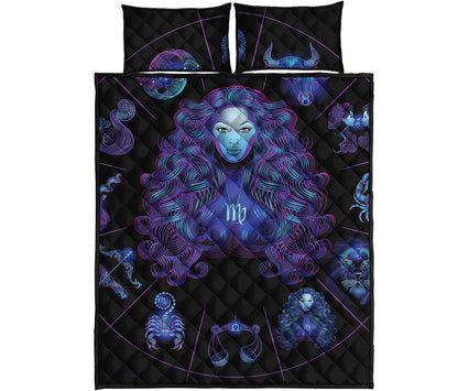 Virgo And Astrological Signs Print Quilt Bed Set