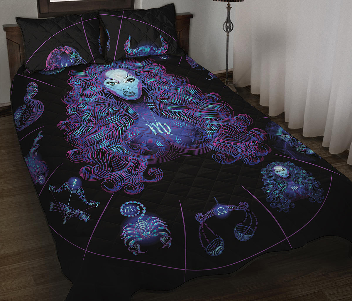 Virgo And Astrological Signs Print Quilt Bed Set