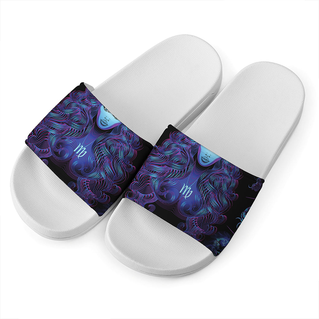 Virgo And Astrological Signs Print White Slide Sandals