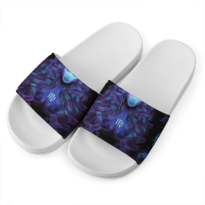 Virgo And Astrological Signs Print White Slide Sandals
