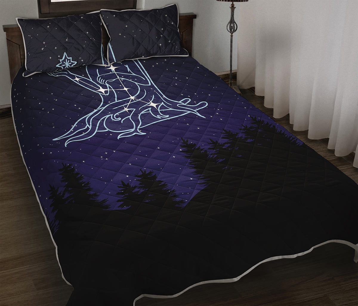 Virgo Constellation Print Quilt Bed Set