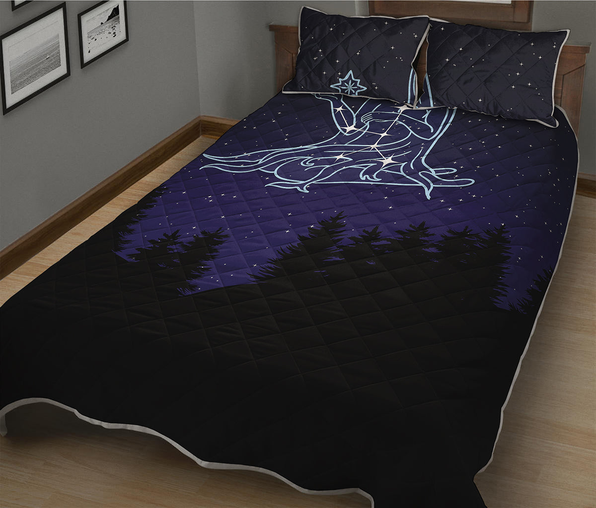 Virgo Constellation Print Quilt Bed Set
