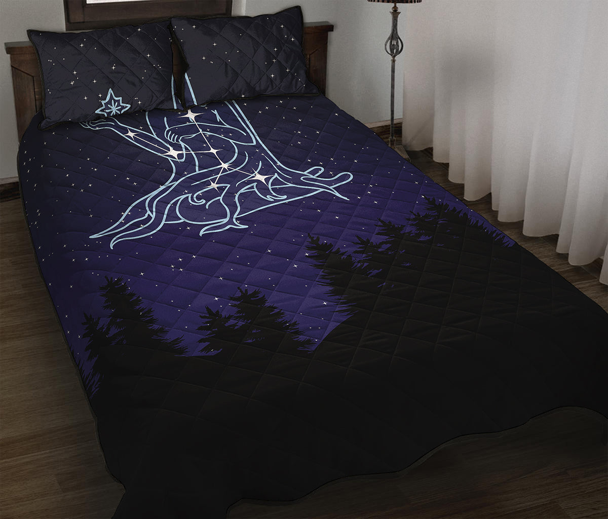 Virgo Constellation Print Quilt Bed Set