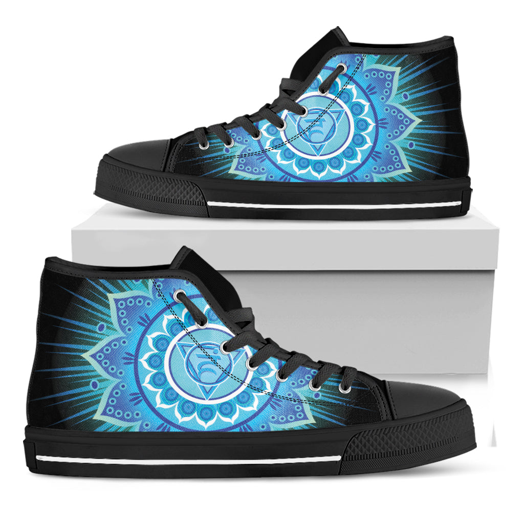 Vishuddha Chakra Mandala Print Black High Top Shoes