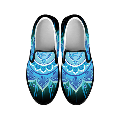 Vishuddha Chakra Mandala Print Black Slip On Shoes