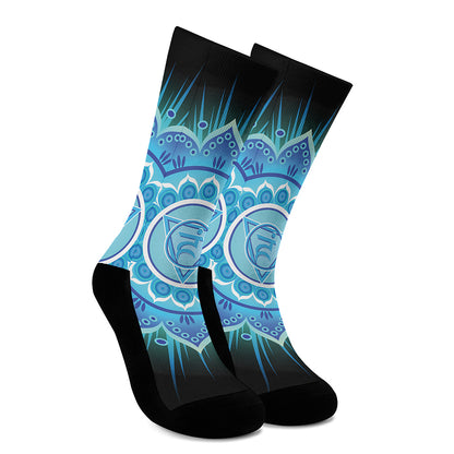 Vishuddha Chakra Mandala Print Crew Socks