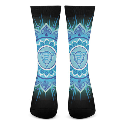 Vishuddha Chakra Mandala Print Crew Socks