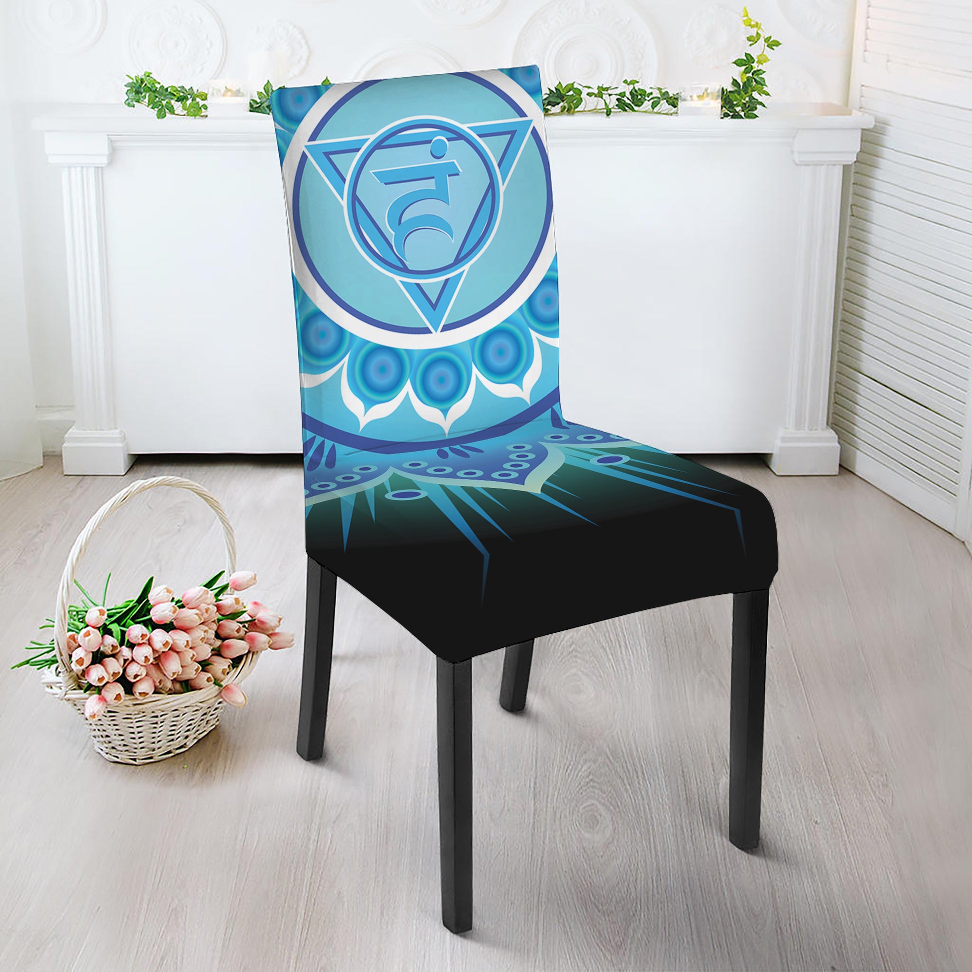 Vishuddha Chakra Mandala Print Dining Chair Slipcover
