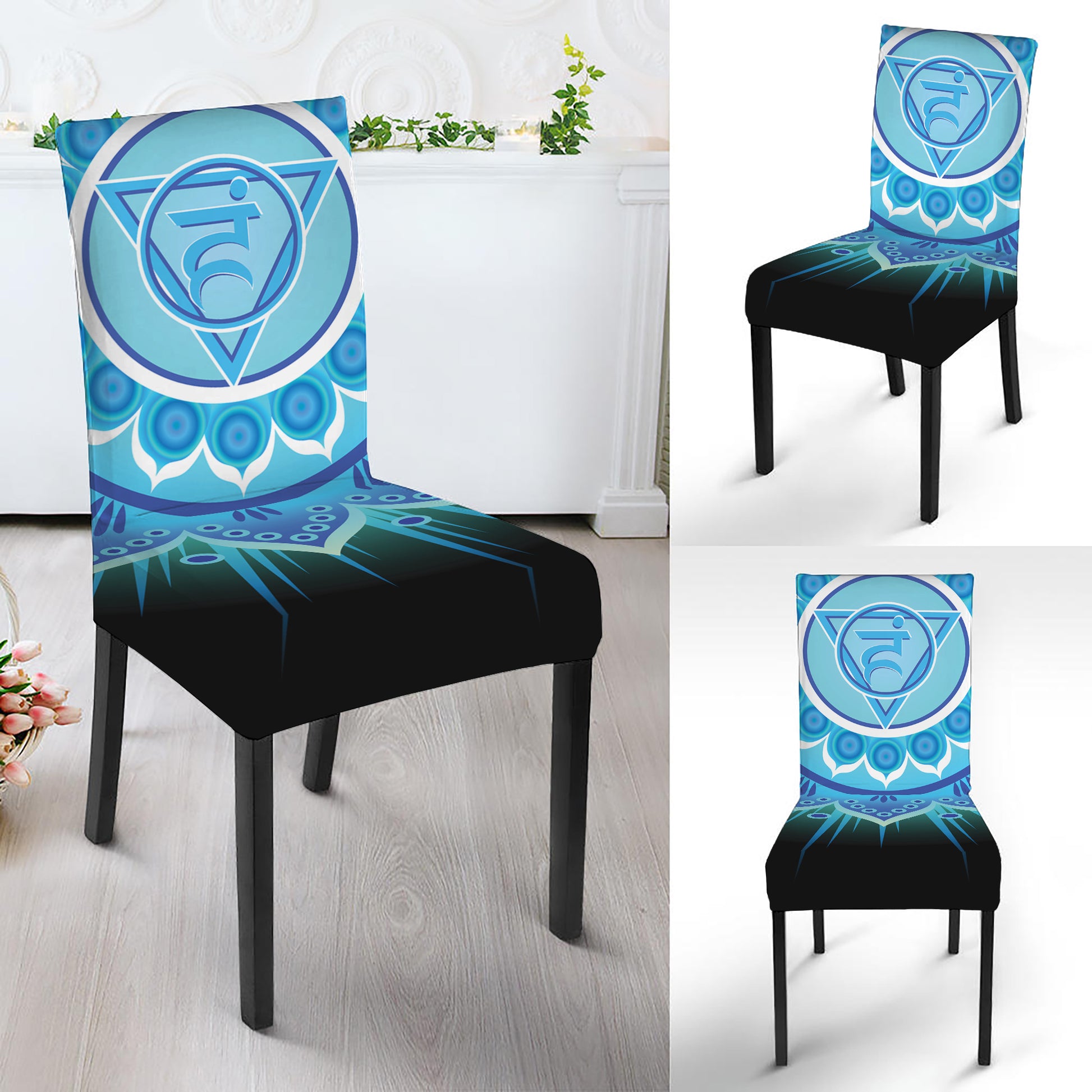 Vishuddha Chakra Mandala Print Dining Chair Slipcover