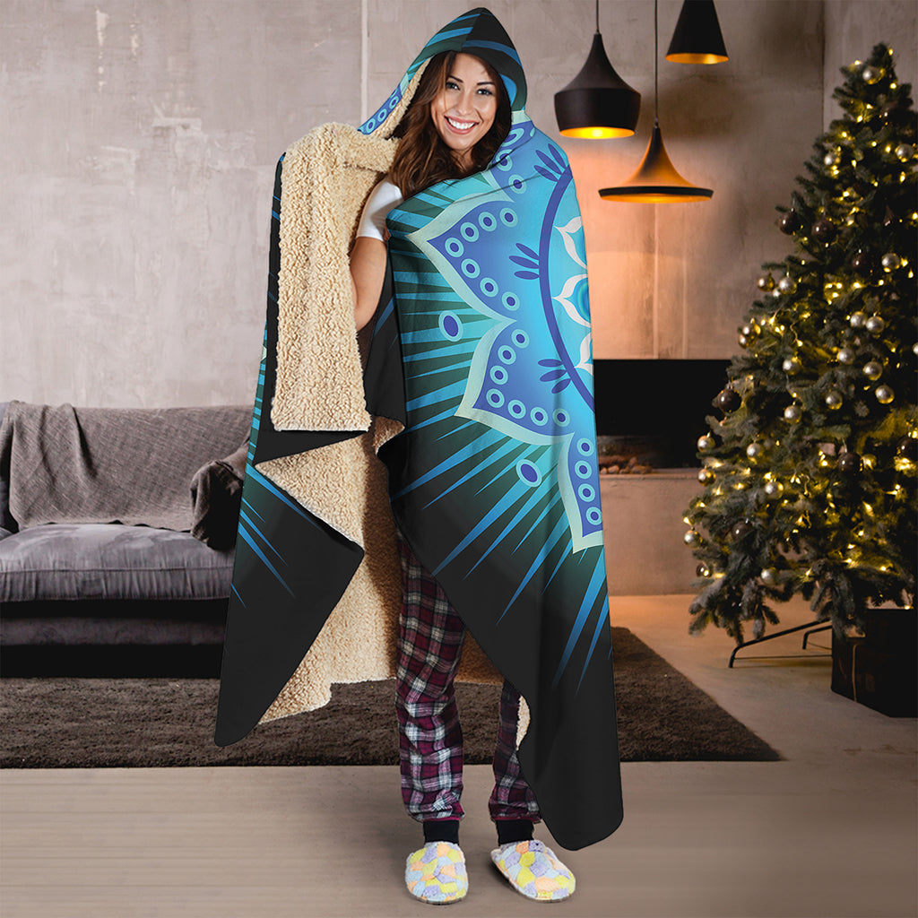 Vishuddha Chakra Mandala Print Hooded Blanket