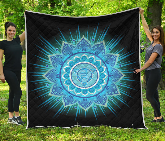 Vishuddha Chakra Mandala Print Quilt