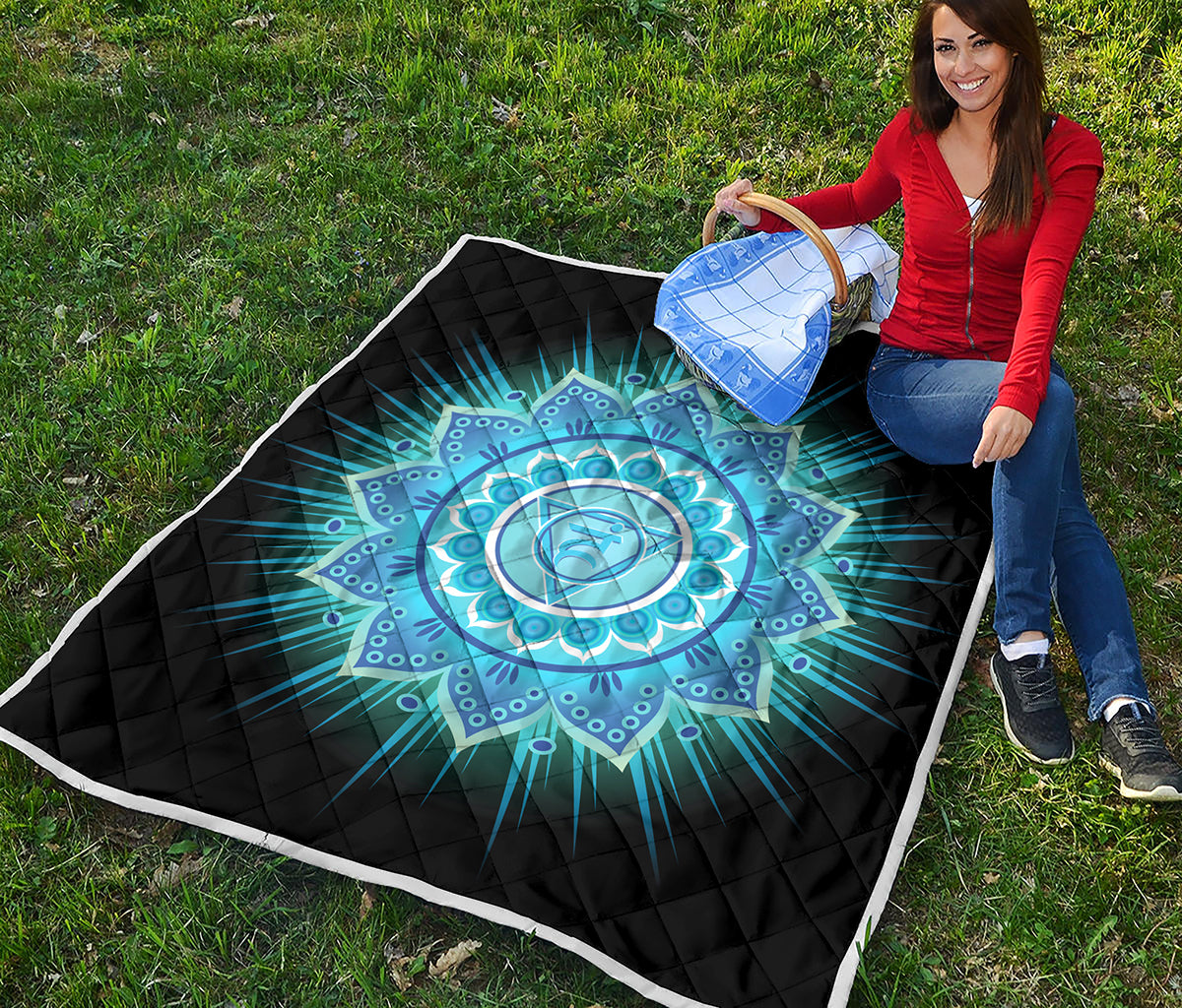 Vishuddha Chakra Mandala Print Quilt