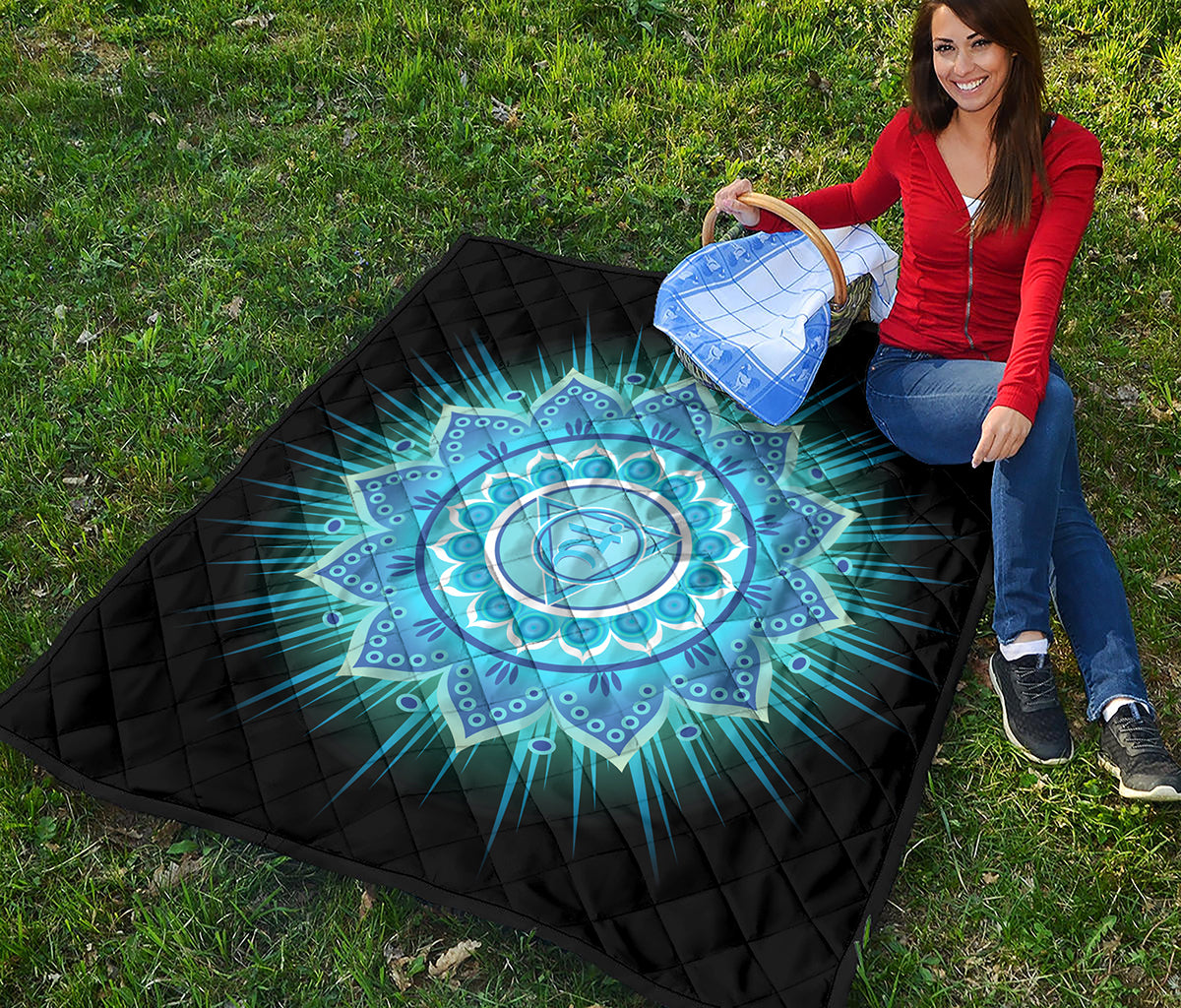 Vishuddha Chakra Mandala Print Quilt