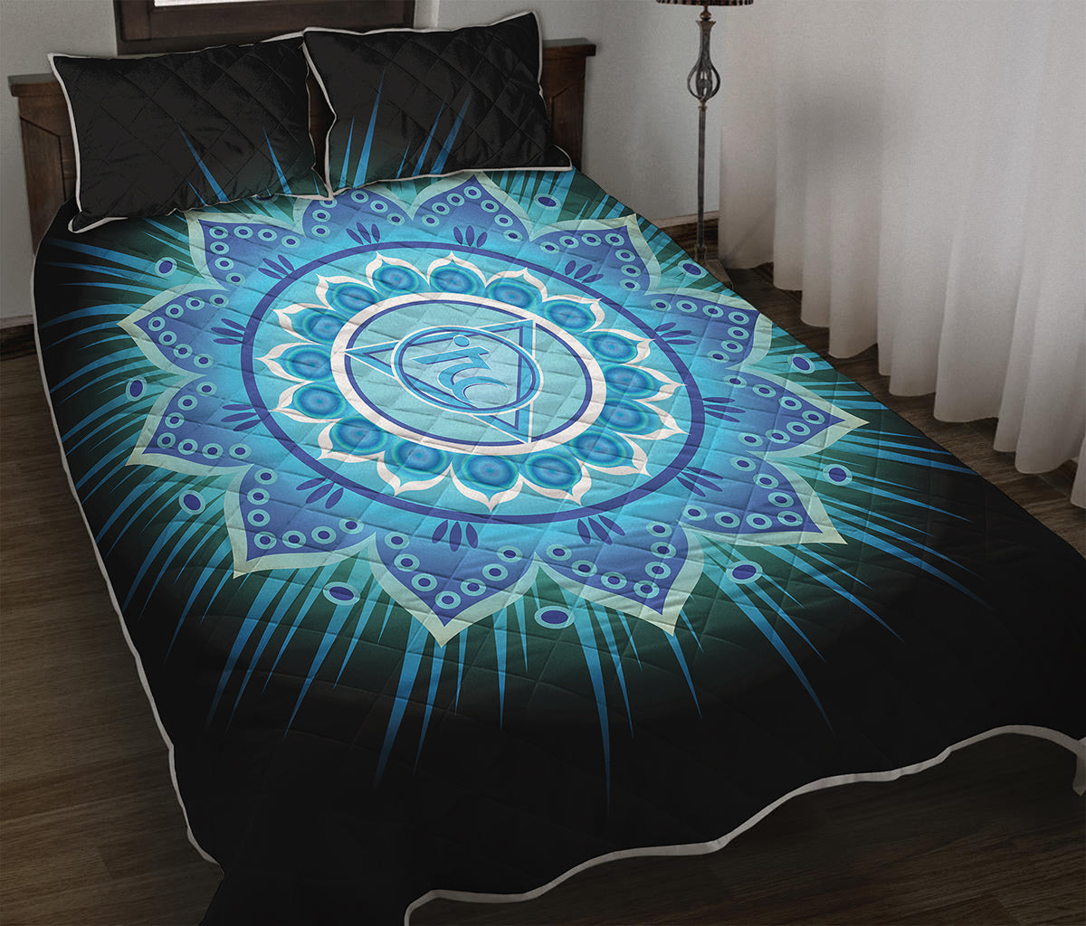 Vishuddha Chakra Mandala Print Quilt Bed Set