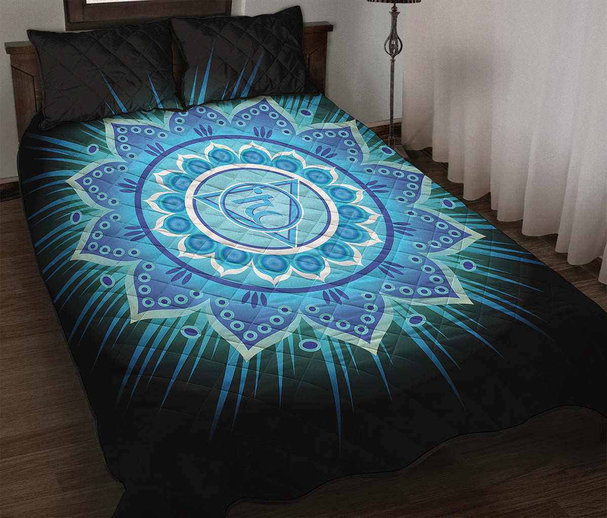 Vishuddha Chakra Mandala Print Quilt Bed Set