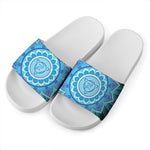 Vishuddha Chakra Mandala Print White Slide Sandals