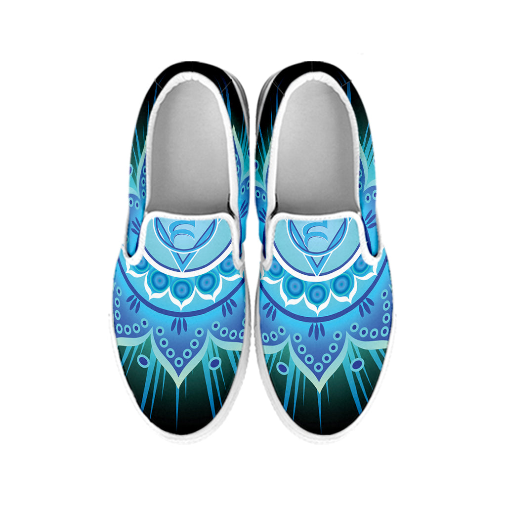 Vishuddha Chakra Mandala Print White Slip On Shoes