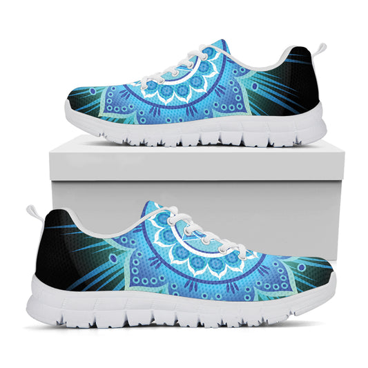 Vishuddha Chakra Mandala Print White Sneakers