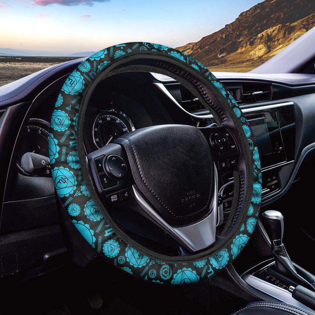 Vishuddha Chakra Pattern Print Car Steering Wheel Cover