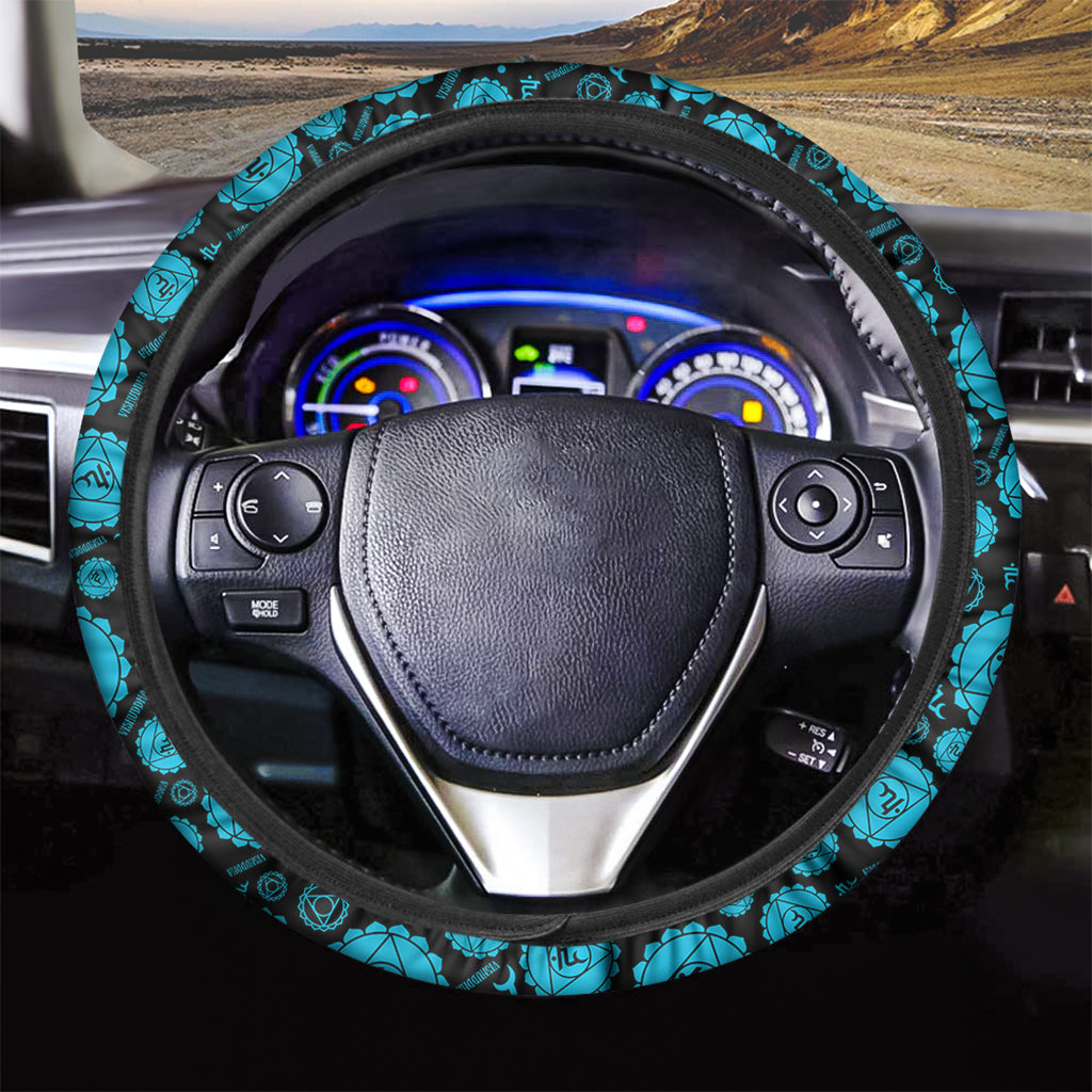 Vishuddha Chakra Pattern Print Car Steering Wheel Cover