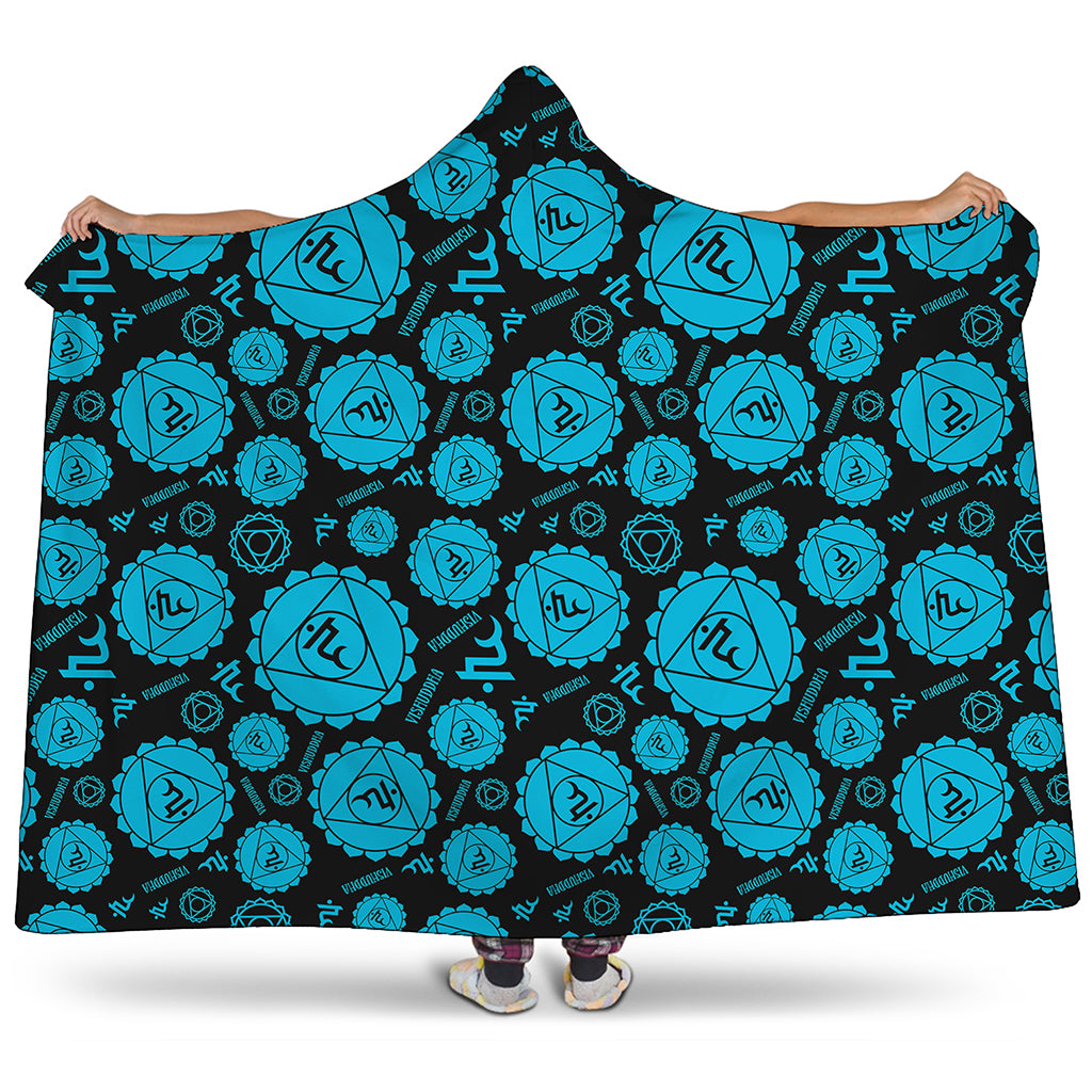 Vishuddha Chakra Pattern Print Hooded Blanket