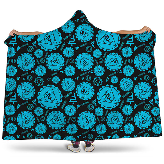 Vishuddha Chakra Pattern Print Hooded Blanket
