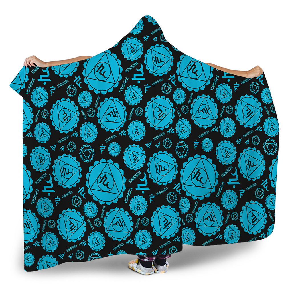 Vishuddha Chakra Pattern Print Hooded Blanket