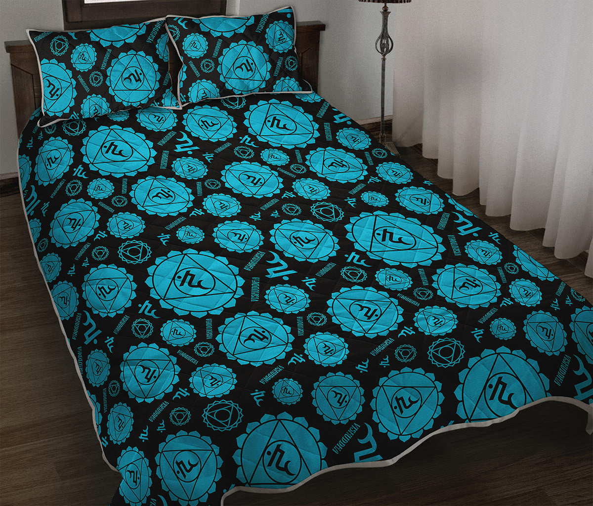 Vishuddha Chakra Pattern Print Quilt Bed Set
