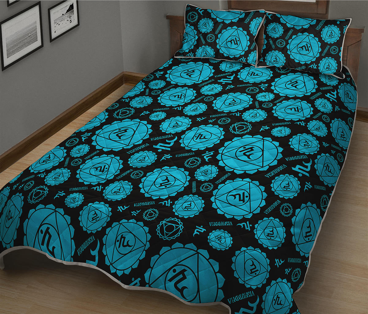 Vishuddha Chakra Pattern Print Quilt Bed Set