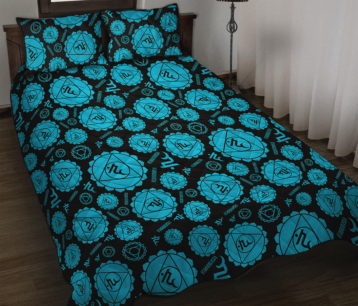 Vishuddha Chakra Pattern Print Quilt Bed Set